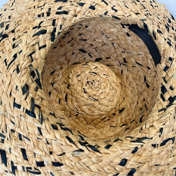Handmade Womens M/L Woven Straw Hat with Navy Accents Beach Travel Vacation - Picture 7 of 8